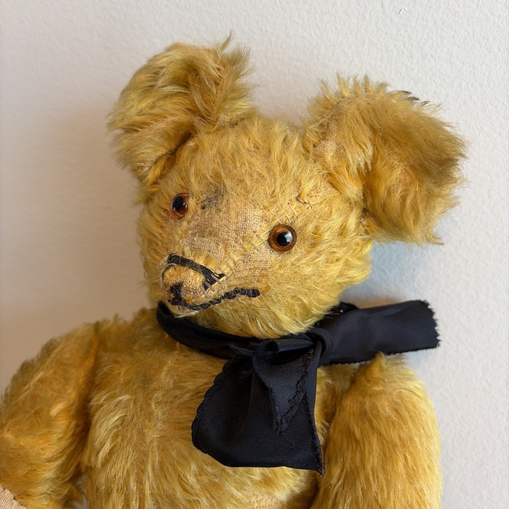 Antique 1920s Golden Mohair Teddy Bear Fully Jointed Hump Back Glass Eyes 16in - Picture 2 of 16